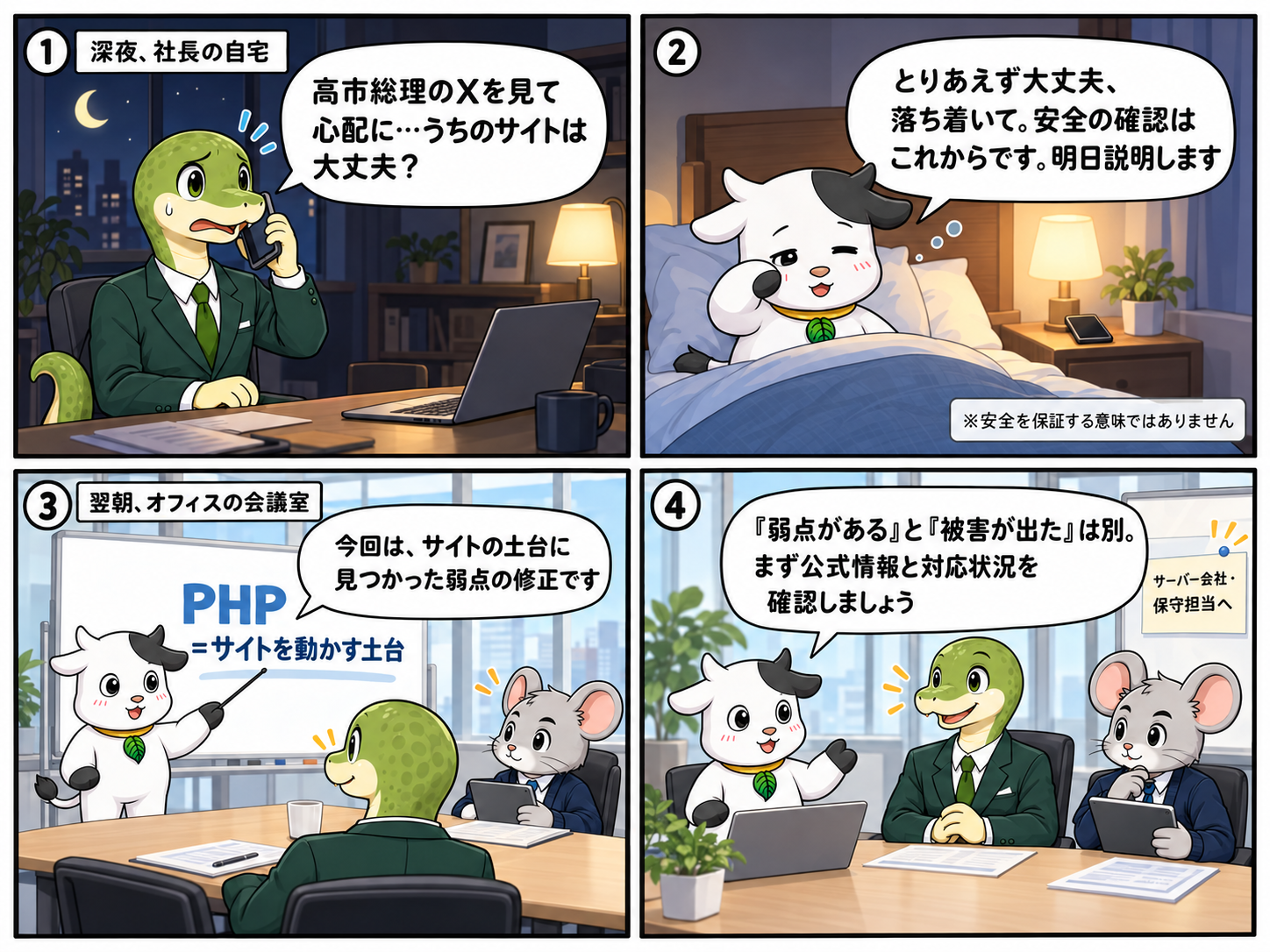 PHPの脆弱性と対応状況の確認：冒頭4コマ漫画・PC版